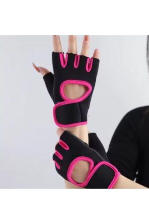 Pink & Black Non-Slip Half Finger Weight Lifting & Training Gloves